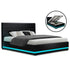 Queen Size Bed Frame RGB LED Gas Lift Base Storage PU Leather Black
